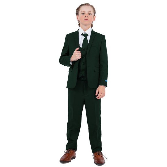 5-Piece Perry Ellis Portfolio Boys Slim Fit Solid Suit, Green - Picture 2 of 7